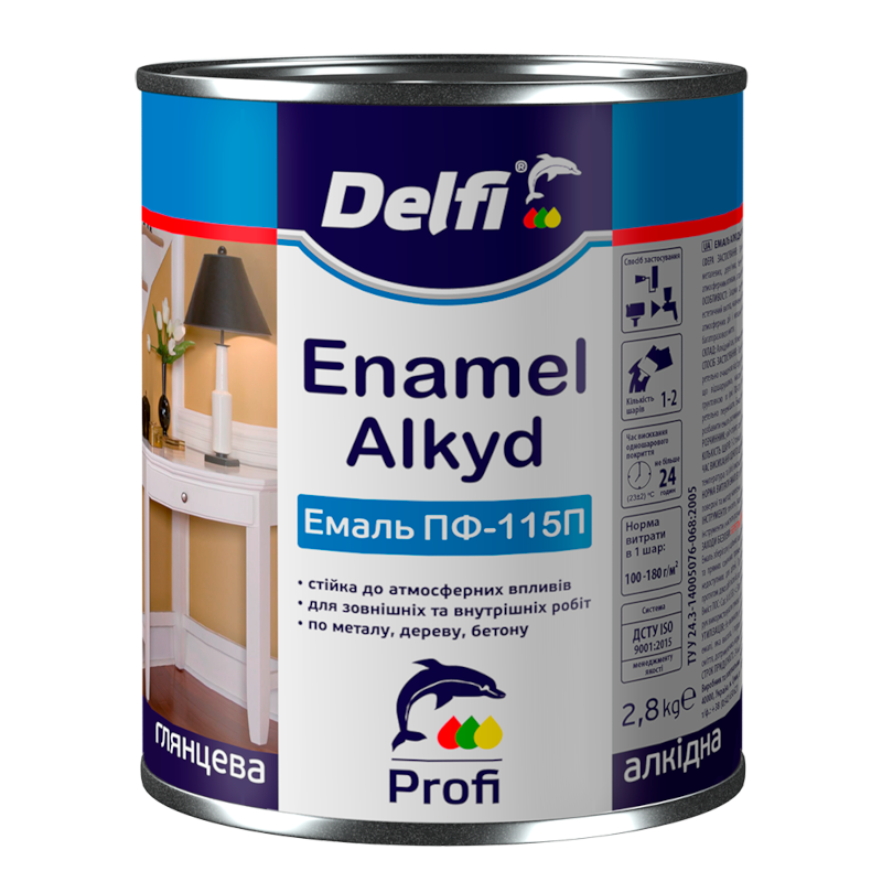 Емаль алкідна DELFI ПФ-115П, глянець чорний, 2,8кг